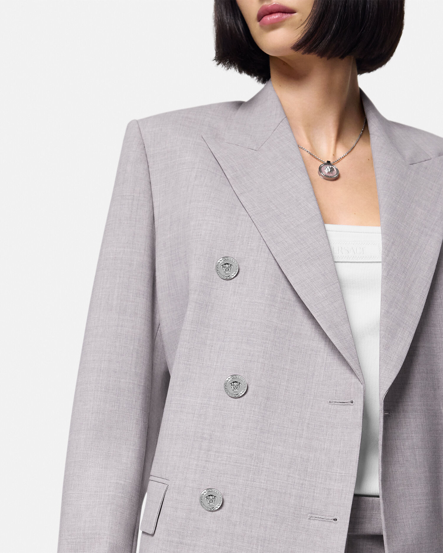 Melange Slim Masculine Blazer Gray VERSACE