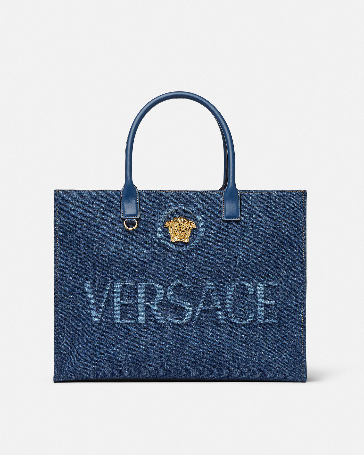 La Medusa Denim Large Tote Bag Blue VERSACE