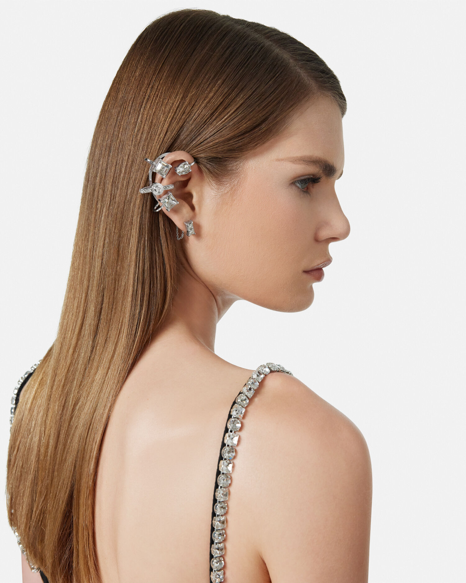 Crystal Gianni Ribbon Right Ear Cuff | VERSACE