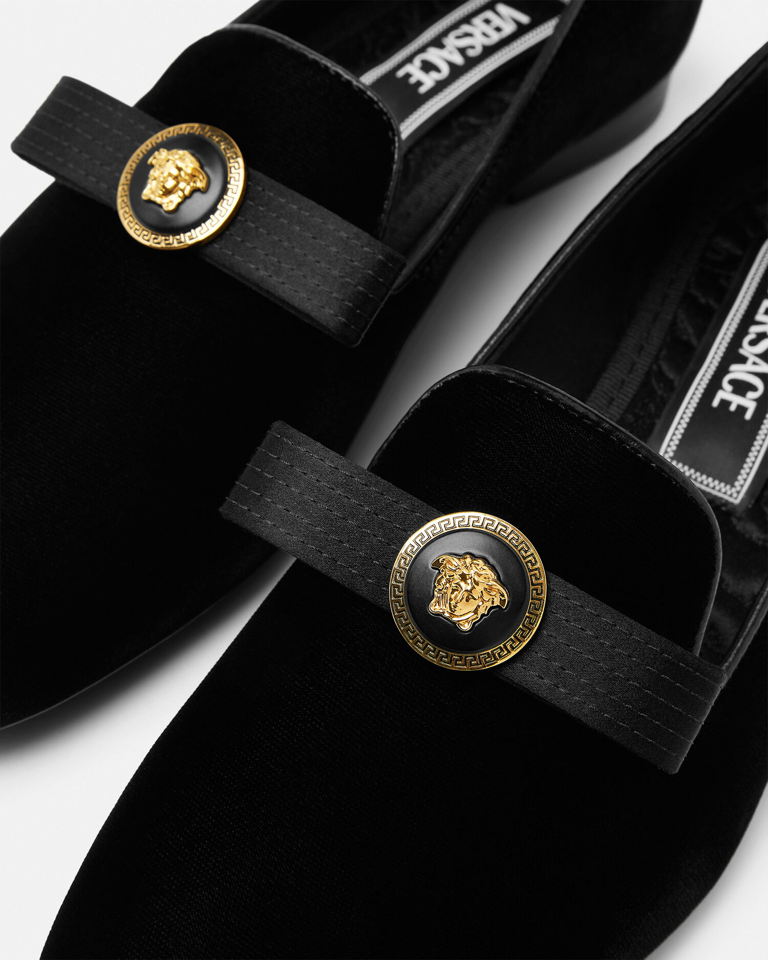 Gianni Ribbon Velvet Slippers VERSACE RU