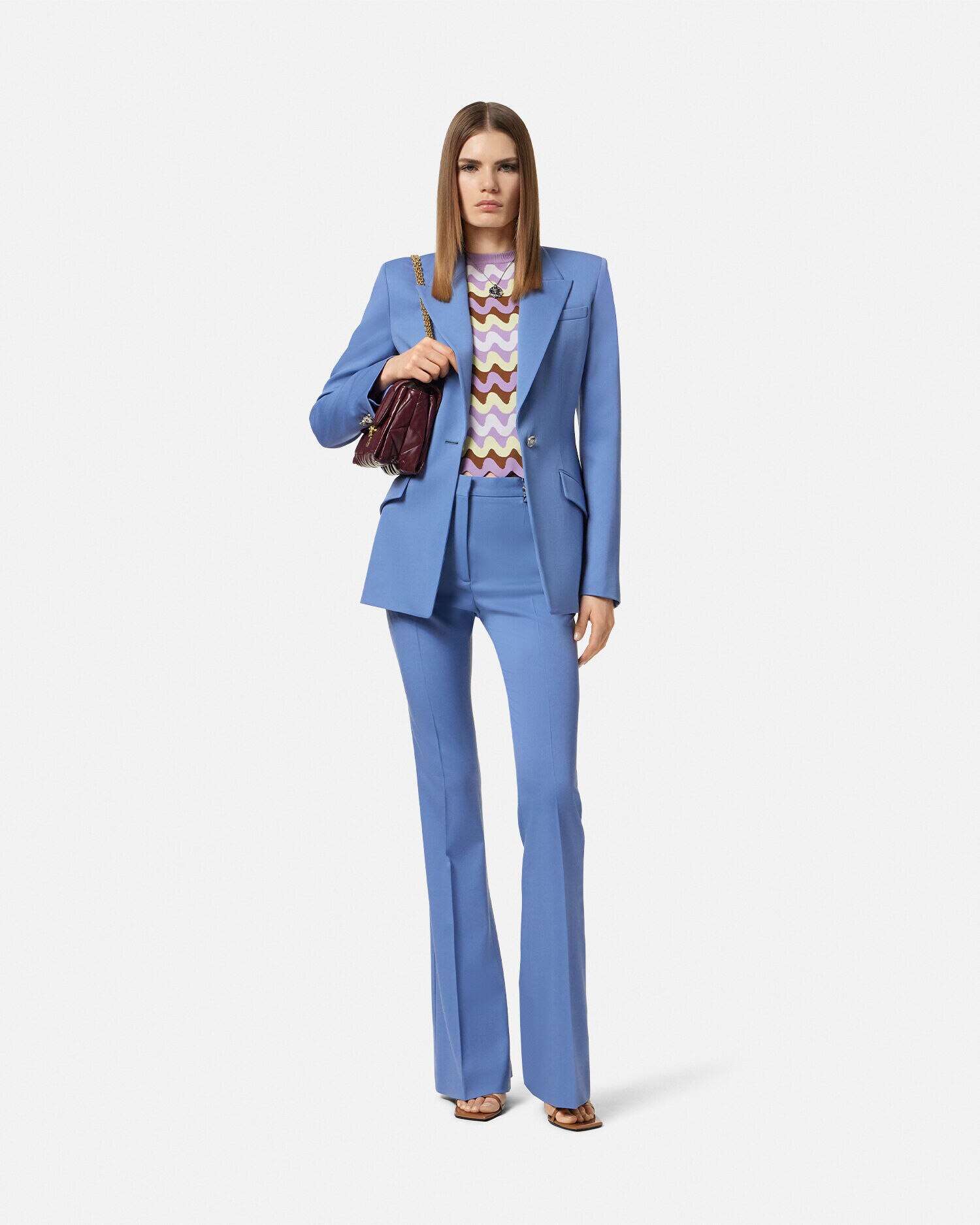 アウターその他 VERSACE Woman Blazer Blue 10180181A12595 1VF00 Wool Single-Breasted DV Blazer Blue | VERSACE