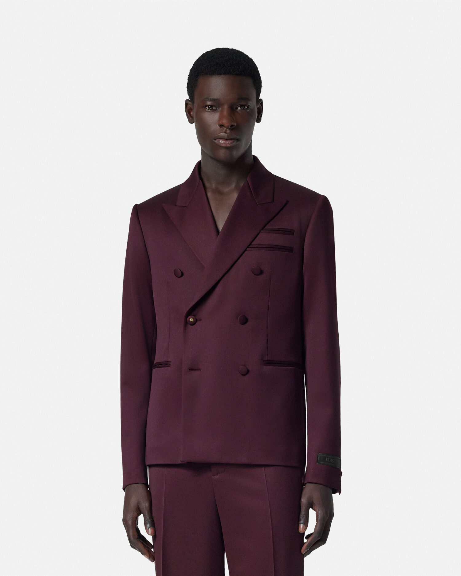 Wool Double-Breasted Blazer Burgundy | VERSACE